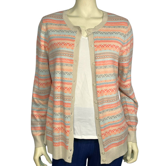 3-FOR-$30 Croft & Barrow Sz M Knit Cardigan Sweater Fair Isle Striped Peach - Picture 2 of 8